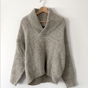 Eddie Bauer Mens sz M Wool Blend Shawl Collar Cable Knit Sweater Gray Fisherman